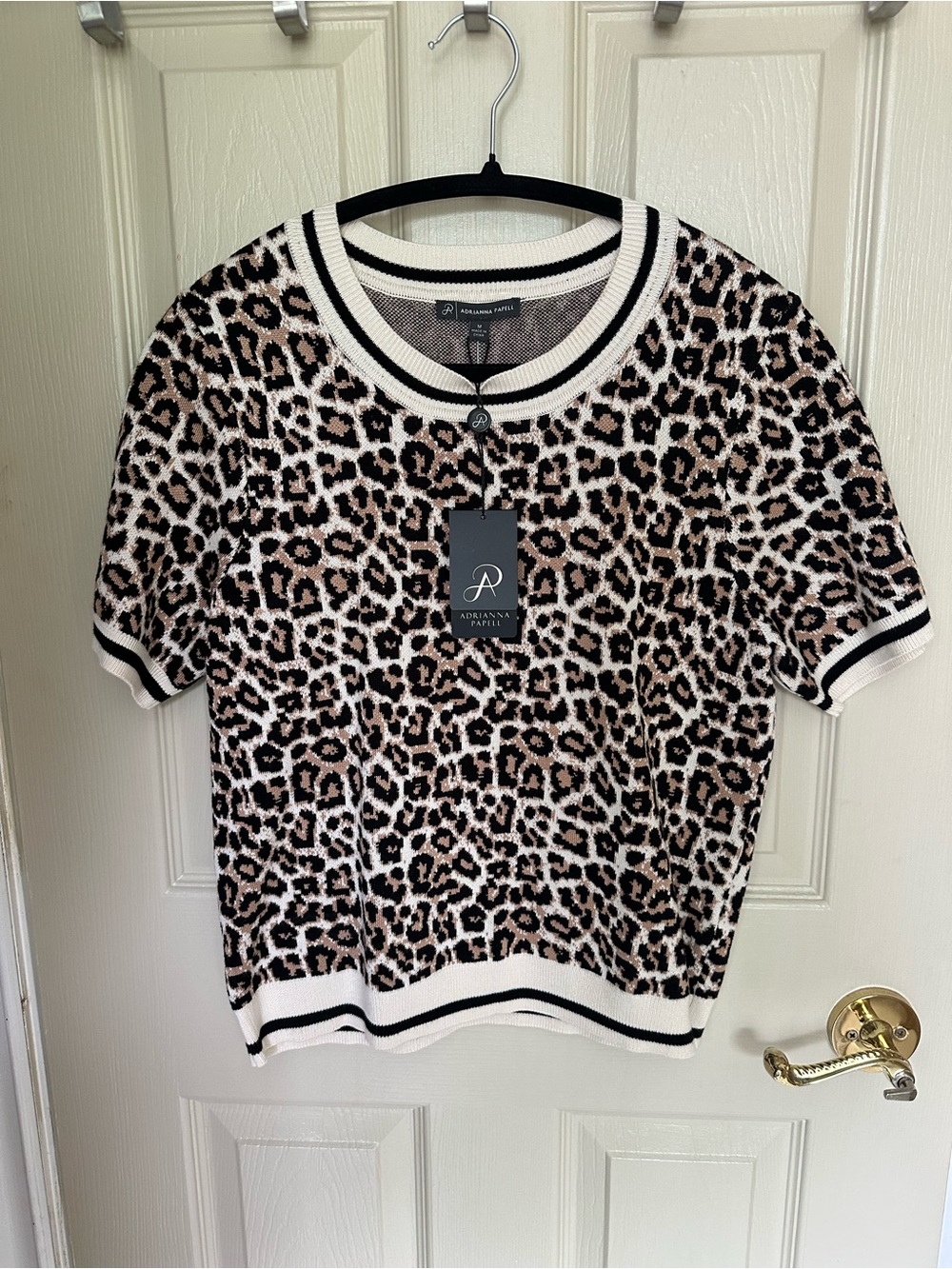 Adrianna Papell Black, Cream & Tan Leopard Short-Sleeve Knit Top - Picture 4 of 4